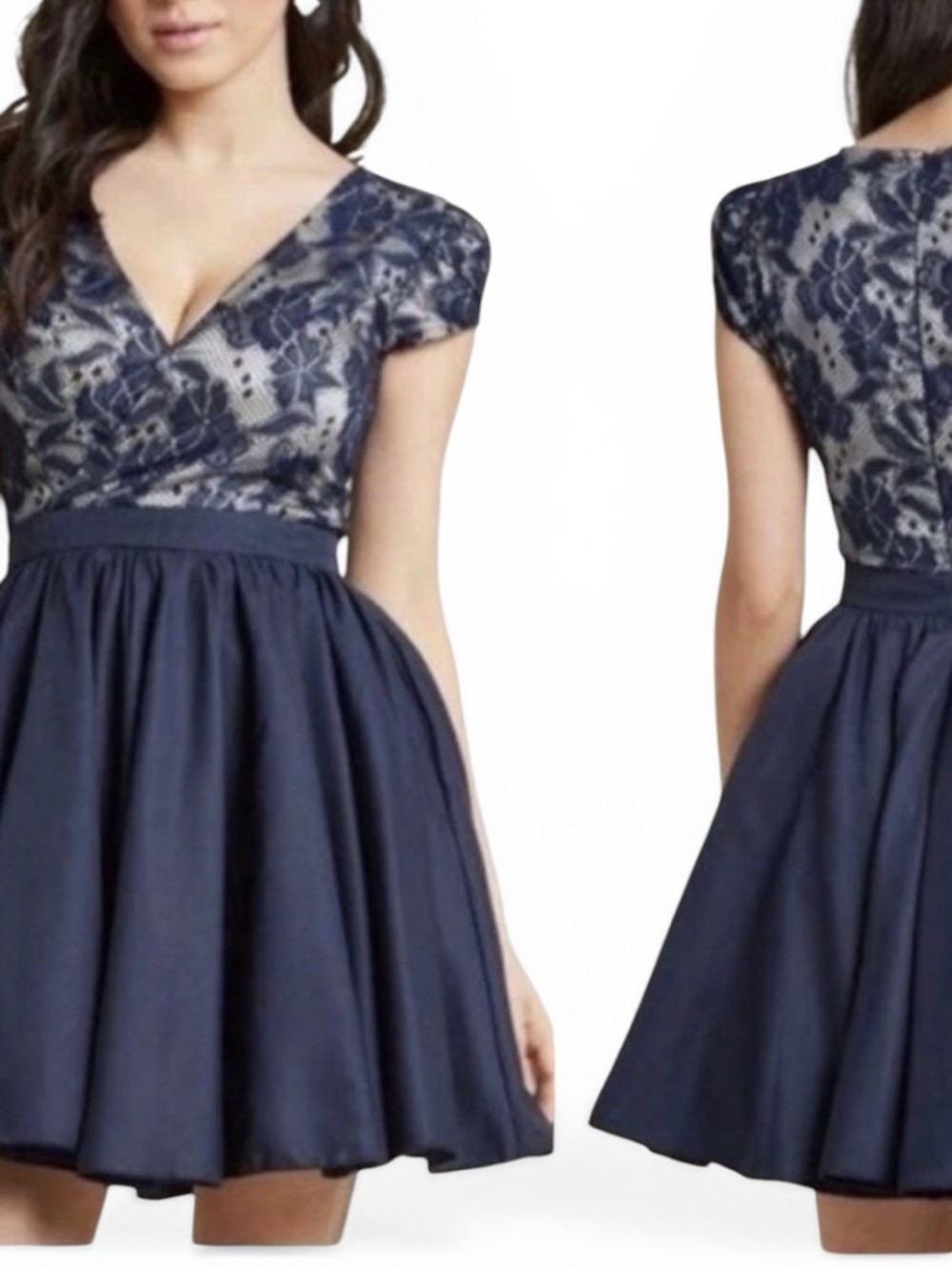 Chi Chi London Navy Blue Lace Mini Dress with Bubble Hem size 10 Regencycore